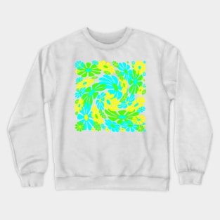 60's Retro Liquid Flowers in Lime Green, Aqua Blue and Yellow Crewneck Sweatshirt